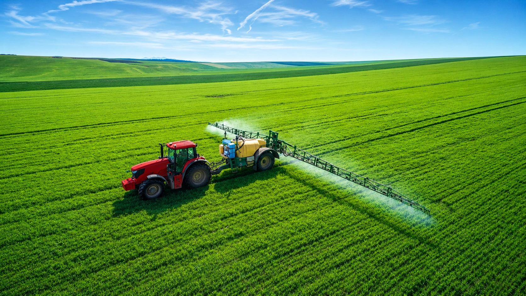Agricultural tractor operating in a cultivated field